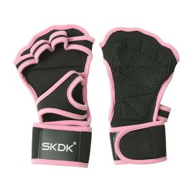 Weightlifting Fitness Gloves With Wrist Wraps; Silicone Gel Full Palm Protection; Gym Workout Gloves; Power Lifting Equipment - Pink - M