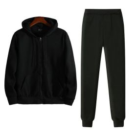 Printable Fall/Winter 2022 Relaxed Oversized Cardigan Fleece Hooded Couple Set - Black - XXL