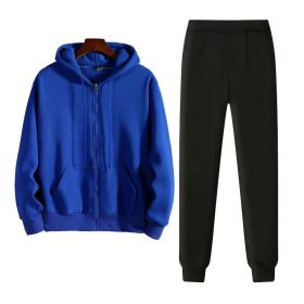 Printable Fall/Winter 2022 Relaxed Oversized Cardigan Fleece Hooded Couple Set - Blue - L