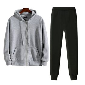 Printable Fall/Winter 2022 Relaxed Oversized Cardigan Fleece Hooded Couple Set - Gray - XXXL
