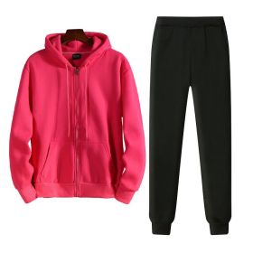 Printable Fall/Winter 2022 Relaxed Oversized Cardigan Fleece Hooded Couple Set - Rose Pink - L