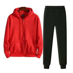 Printable Fall/Winter 2022 Relaxed Oversized Cardigan Fleece Hooded Couple Set - Red - XXL