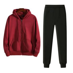 Printable Fall/Winter 2022 Relaxed Oversized Cardigan Fleece Hooded Couple Set - Wine - L