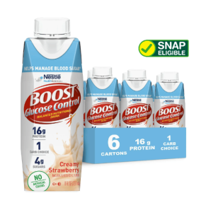 BOOST Glucose Control Nutritional Drink, Creamy Strawberry, 16 g Protein, 6 - 8 fl oz Cartons - BOOST Glucose