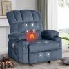 Vanbow.Recliner Chair Massage Heating sofa with USB and side pocket 2 Cup Holders (Blue) - as Pic