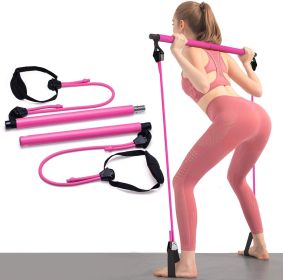 2-Section Pilates Bar with Latex Resistance Bands – Portable Full Body Strength Training Equipment for Home, Travel, Yoga & Squats – Pink