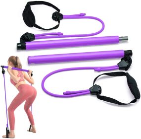 2-Section Pilates Bar with Latex Resistance Bands – Portable Full Body Strength Trainer for Squats, Yoga & Home Gym – Purple