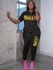 Plus Size Letter Print Short Sleeve T-shirt & Pants Set; Women's Plus Medium Stretch Workout 2pcs Set - Black - 3XL(18)