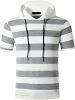 Men's New Muscle T-Shirt Gym Hooded Sports Short Sleeve Striped Slim T-Shirt - Light gray-L