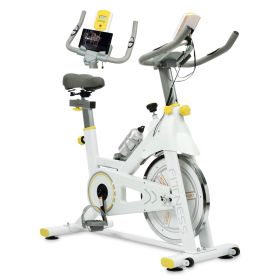 Indoor Exercise Bike Cycling Bike with Comfortable Seat Cushion Yellow+White - as Pic