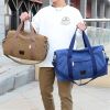 Canvas Travel Bag with Patch Decor Lightweight Luggage for Business Trips - brown