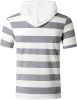 Men's New Muscle T-Shirt Gym Hooded Sports Short Sleeve Striped Slim T-Shirt - Light gray-M