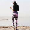 Digital printing camouflage yoga pants hip high waist leggings - Red - L