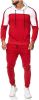 Men's Hooded Sweater Tracksuit Sports Casual Colorblock Sweater Jogger Pants 2-piece Set - RED-L