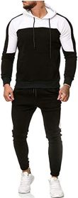 Men's Hooded Sweater Tracksuit Sports Casual Colorblock Sweater Jogger Pants 2-piece Set - BLACK-M