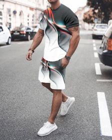 3D T-shirt digital printing short-sleeved shorts suit men's casual beach pants two-piece set - TZ56 - 2XL
