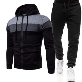 New triple color zipper sweater suit for men's sports leisure oversize loose sweater suit - Black - XXL