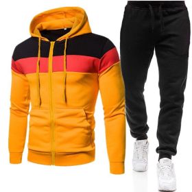 New triple color zipper sweater suit for men's sports leisure oversize loose sweater suit - Yellow - L