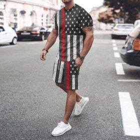 3D T-shirt digital printing short-sleeved shorts suit men's casual beach pants two-piece set - TZ11 - S