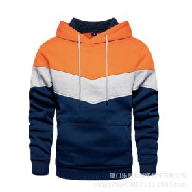 New men's fleece sweater splicing Hoodie autumn winter leisure sports sweater Plush casual coat - Orange - L