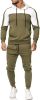 Men's Hooded Sweater Tracksuit Sports Casual Colorblock Sweater Jogger Pants 2-piece Set - GREEN-M