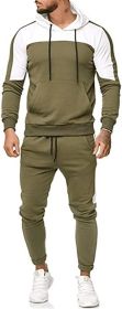 Men's Hooded Sweater Tracksuit Sports Casual Colorblock Sweater Jogger Pants 2-piece Set - GREEN-M