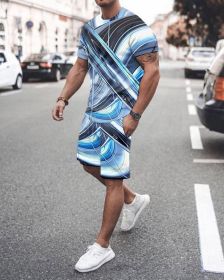 3D T-shirt digital printing short-sleeved shorts suit men's casual beach pants two-piece set - TZ60 - 5XL