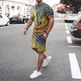 3D T-shirt digital printing short-sleeved shorts suit men's casual beach pants two-piece set - TZ09 - 4XL