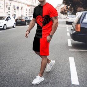 3D T-shirt digital printing short-sleeved shorts suit men's casual beach pants two-piece set - TZ07 - S