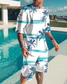 Fashion Men's Casual Sports Suit Digital Printing T-Shirt Casual Two Piece Set - NT72-8 - S