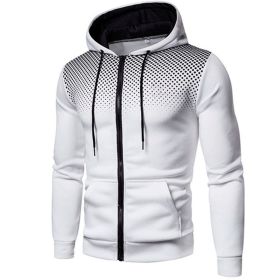 Men's polka dot zipper hoodie sweater Autumn and winter plush warm hoodie hoodie sweatshirt - White - L