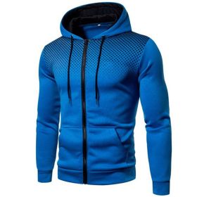 Men's polka dot zipper hoodie sweater Autumn and winter plush warm hoodie hoodie sweatshirt - Blue - XL