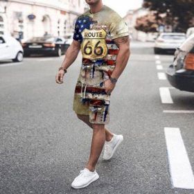 3D T-shirt digital printing short-sleeved shorts suit men's casual beach pants two-piece set - ZT05 - 5XL