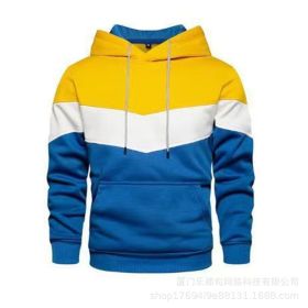 New men's fleece sweater splicing Hoodie autumn winter leisure sports sweater Plush casual coat - Yellow - S