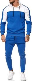 Men's Hooded Sweater Tracksuit Sports Casual Colorblock Sweater Jogger Pants 2-piece Set - BLUE-S