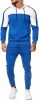 Men's Hooded Sweater Tracksuit Sports Casual Colorblock Sweater Jogger Pants 2-piece Set - BLUE-L