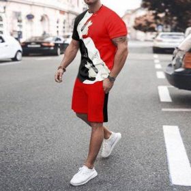 3D T-shirt digital printing short-sleeved shorts suit men's casual beach pants two-piece set - TZ03 - 3XL