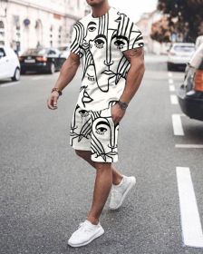 3D T-shirt digital printing short-sleeved shorts suit men's casual beach pants two-piece set - TZ23 - L