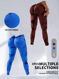 2 Pack Tie-Dye High Waist V-Back Yoga Leggings, Peach-Hip Enhancing Athleisure Tights, Sport Style Fitness Pants - 2PACK4 - M