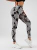 2 Pack Tie-Dye High Waist V-Back Yoga Leggings, Peach-Hip Enhancing Athleisure Tights, Sport Style Fitness Pants - 2PACK1 - S