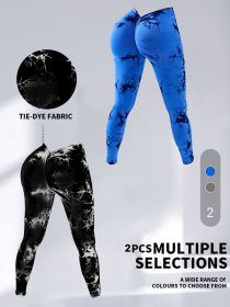 2 Pack Tie-Dye High Waist V-Back Yoga Leggings, Peach-Hip Enhancing Athleisure Tights, Sport Style Fitness Pants - 2PACK5 - L