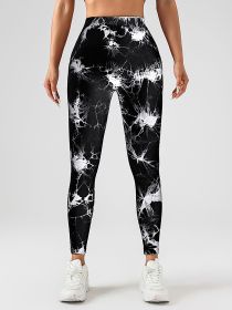 Tie Dye Slimming Yoga Leggings, Butt Lifting High Stretch Casual Fitness Yoga Pants, Women's Activewear - Black - L