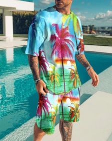Fashion Men's Casual Sports Suit Digital Printing T-Shirt Casual Two Piece Set - NT72-3 - M
