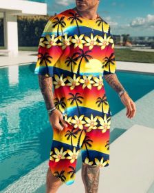 Fashion Men's Casual Sports Suit Digital Printing T-Shirt Casual Two Piece Set - NT72-6 - L