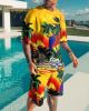 Fashion Men's Casual Sports Suit Digital Printing T-Shirt Casual Two Piece Set - NT72-1 - S