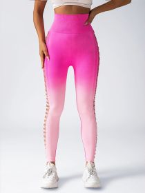 Women's High-Waisted Gradient Yoga Pants, Cutout Leggings, Booty Lifting, Athletic Long Tights For Fitness Workout, Breathable Sportswear - Pink - M