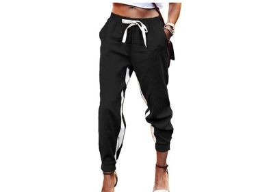 Workout Joggers Drawstring Pants with Pockets - Black - L