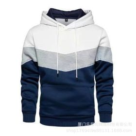 New men's fleece sweater splicing Hoodie autumn winter leisure sports sweater Plush casual coat - White - 2XL
