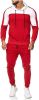 Men's Hooded Sweater Tracksuit Sports Casual Colorblock Sweater Jogger Pants 2-piece Set - RED-XL