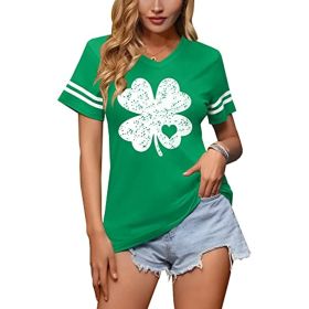 Spadehill St Patricks Day Women V-Neck Short Sleeve Summer T-Shirt - Green1 - M